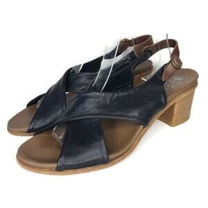 Lilimill Black Leather Criss-cross Block Heel Sandals Womens Size 41 Italy Made